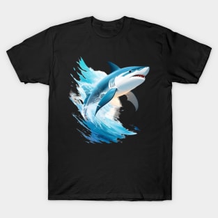 Jumping Shark In Watercolor Style - AI Art T-Shirt